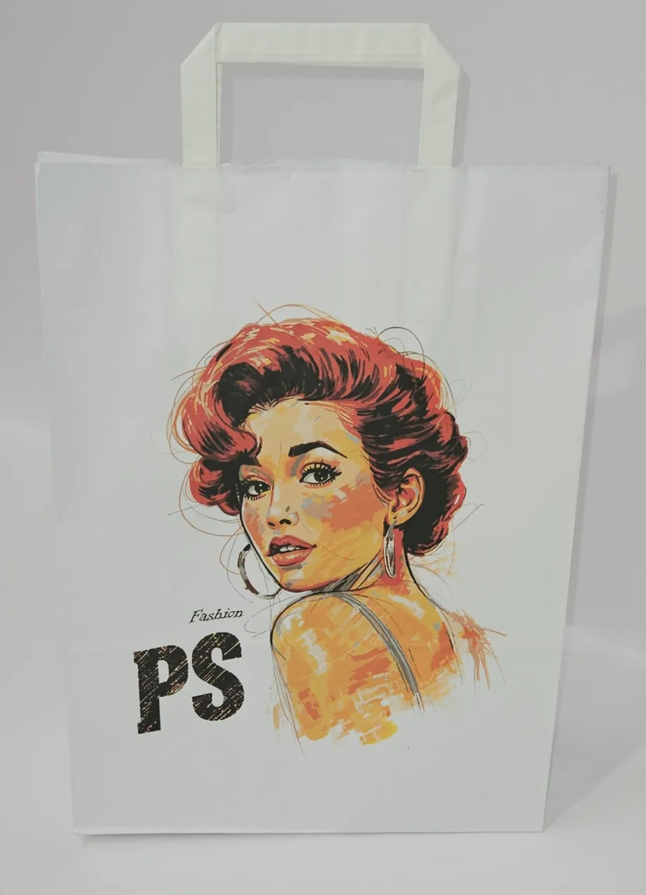 Shopper in carta bianca con manici piatti — stampato