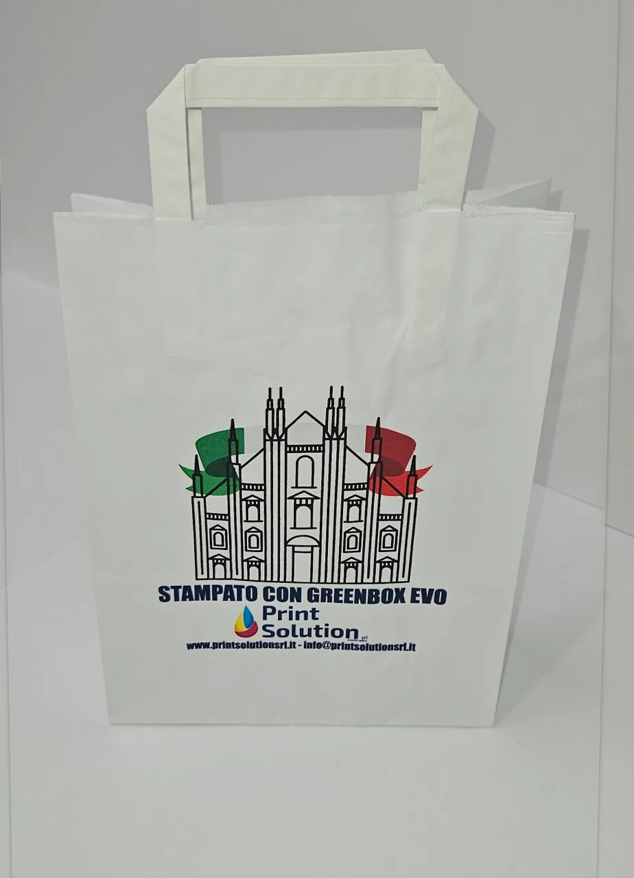 Shopper in carta bianca con manici piatti — stampato